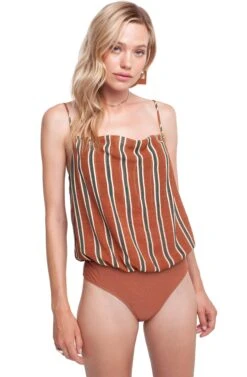 Cowl Cami Bodysuit -Dresses Sales Store ACT15040 BROWN GREEN 04