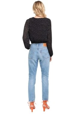 Long Sleeve Pleated Crop Top -Dresses Sales Store ACT15081B BLACK MUSTARD DOT 03