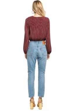 Long Sleeve Pleated Crop Top -Dresses Sales Store ACT15081C WINE PINK STRIPE 03