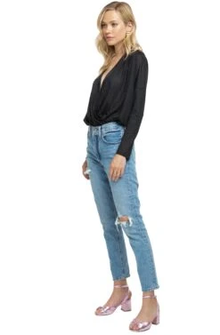 Textured Stripe Bodysuit -Dresses Sales Store ACT15092 BLACK 02