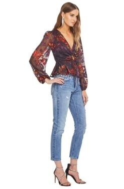 Gianna Blouse Top -Dresses Sales Store ACT15127 PLUM RED FLORAL 02