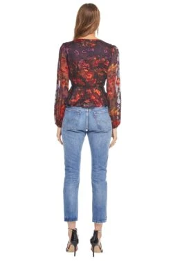 Gianna Blouse Top -Dresses Sales Store ACT15127 PLUM RED FLORAL 03