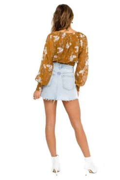 Smocked Wrap Front Floral Top -Dresses Sales Store ACT15366 CARAMEL ORANGE FLORAL 03