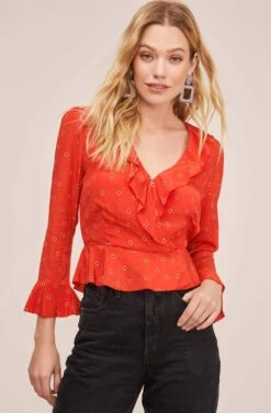 Louisa Floral Top -Dresses Sales Store ACT15510 RED FLORAL DOT 3