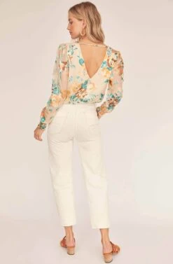 Muffy Floral Jacquard Top -Dresses Sales Store ACT15779 CREAM JADE FLORAL 3A