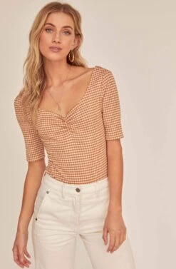 Diem Gingham Bodysuit -Dresses Sales Store ACT15811 TAN WHITE GINGHAM 2A