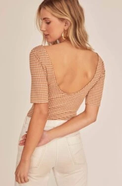 Diem Gingham Bodysuit -Dresses Sales Store ACT15811 TAN WHITE GINGHAM 4A