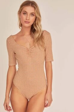 Diem Gingham Bodysuit -Dresses Sales Store ACT15811 TAN WHITE GINGHAM 5A