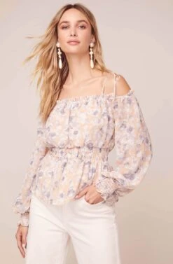 Harlee Floral Cold Shoulder Top -Dresses Sales Store ACT15929 PEACH GREY FLORAL 2