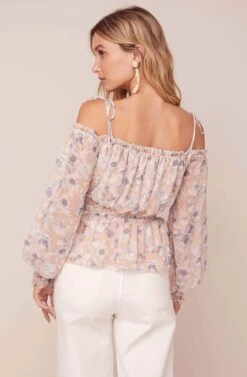 Harlee Floral Cold Shoulder Top -Dresses Sales Store ACT15929 PEACH GREY FLORAL 4
