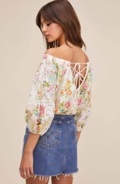 Danya Floral Print Eyelet Top -Dresses Sales Store ACT16024 MULTI COLORED FLORAL 3