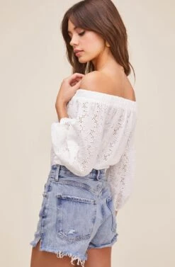 Elodie Off Shoulder Eyelet Bodysuit -Dresses Sales Store ACT16034 WHITE 3