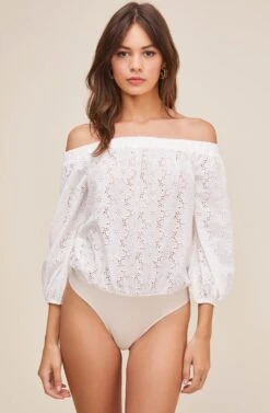 Elodie Off Shoulder Eyelet Bodysuit -Dresses Sales Store ACT16034 WHITE 4