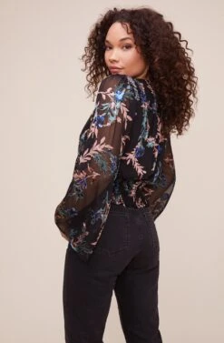 Evangeline Bell Sleeve Top -Dresses Sales Store ACT16084 BLACK MULTI FLORAL 5