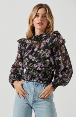 Everly Floral Smocked Waist Top -Dresses Sales Store ACT16199JC BLACKLILACMULTIFLORAL 1