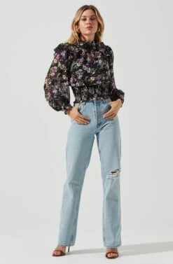 Everly Floral Smocked Waist Top -Dresses Sales Store ACT16199JC BLACKLILACMULTIFLORAL 3