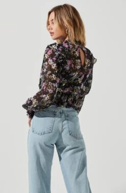 Everly Floral Smocked Waist Top -Dresses Sales Store ACT16199JC BLACKLILACMULTIFLORAL 5