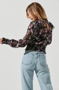 Everly Floral Smocked Waist Top -Dresses Sales Store ACT16199JC BLACKLILACMULTIFLORAL 6