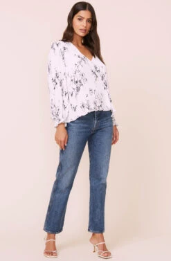 Plisse Long Sleeve Top -Dresses Sales Store ACT16226B BLACKCREAMFLORAL 3