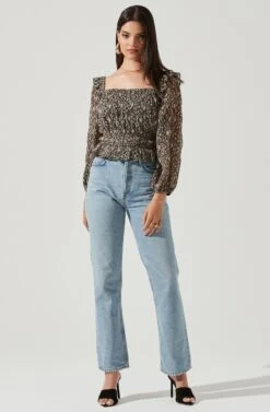 Elva Floral Ruffle Top -Dresses Sales Store ACT16317B BLACK FUCHSIAMULTI 1