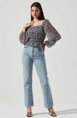 Elva Floral Ruffle Top -Dresses Sales Store ACT16317B NAVY PURPLEFLORAL 1