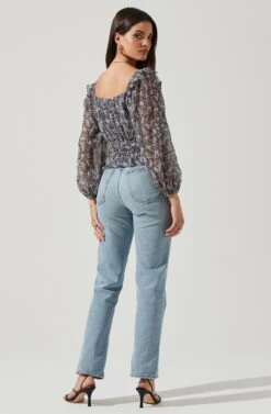 Elva Floral Ruffle Top -Dresses Sales Store ACT16317B NAVY PURPLEFLORAL 3