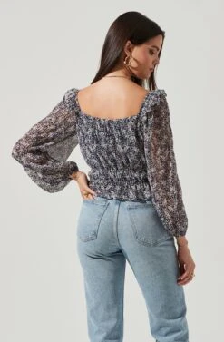 Elva Floral Ruffle Top -Dresses Sales Store ACT16317B NAVY PURPLEFLORAL 4