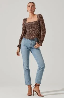 Tonina Floral Puff Sleeve Top -Dresses Sales Store ACT16469C BROWNIVORYDITSY 2