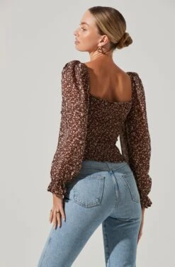 Tonina Floral Puff Sleeve Top -Dresses Sales Store ACT16469C BROWNIVORYDITSY 4