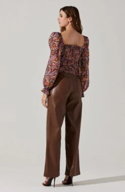 Tonina Floral Square Neck Puff Sleeve Top -Dresses Sales Store ACT16469C ORANGEPURPLEFLORAL 4