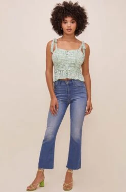 Duffy Ruched Floral Top -Dresses Sales Store ACT16591C GREENWHITEFLORAL 1