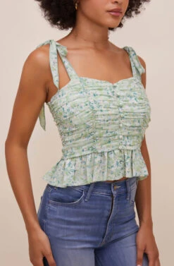 Duffy Ruched Floral Top -Dresses Sales Store ACT16591C GREENWHITEFLORAL 4