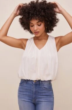 Georgina Sleeveless V Neck Top -Dresses Sales Store ACT16608 IVORY 2