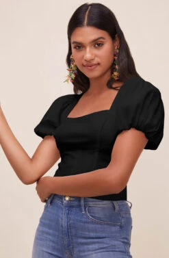 Tanya Square Neck Top -Dresses Sales Store ACT16613 BLACK 2