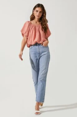 Yumi Bubble Sleeve Top -Dresses Sales Store ACT16677 CORAL 1