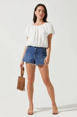 Yumi Bubble Sleeve Top -Dresses Sales Store ACT16677 WHITE 1