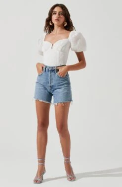 Daydreamer Sweetheart Seersucker Puff Sleeve Top -Dresses Sales Store ACT16733B WHITE 1629