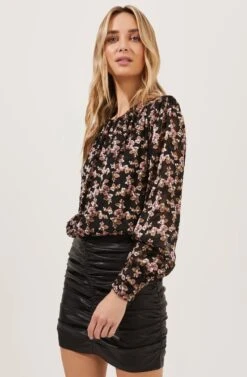 Duchess Floral Long Sleeve Top -Dresses Sales Store ACT16780 BLACK PINKBURNOUTFLORAL 4