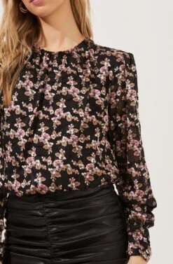 Duchess Floral Long Sleeve Top -Dresses Sales Store ACT16780 BLACK PINKBURNOUTFLORAL 5