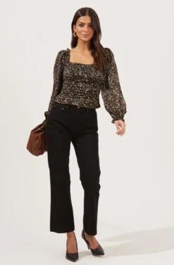 Weston Floral Square Neck Top -Dresses Sales Store ACT16827 BLACK BLUSHDITSY 1