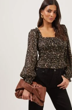 Weston Floral Square Neck Top -Dresses Sales Store ACT16827 BLACK BLUSHDITSY 2