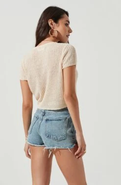 Pacifica Surplice Front Short Sleeve Sweater -Dresses Sales Store ACT16834 CREAM 4