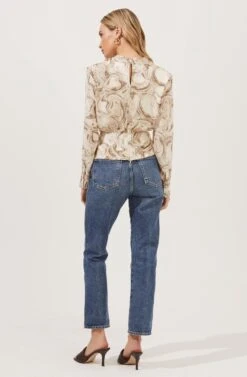 Akita Mock Neck Marble Print Top -Dresses Sales Store ACT16846 TAUPEMARBLE 4