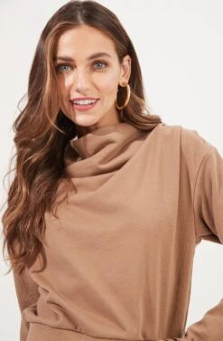 Alessi Cowl Neck Sweatshirt -Dresses Sales Store ACT16859 TAUPE 3