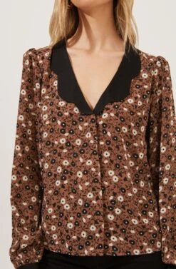 Lula Floral Contrast Collar Top -Dresses Sales Store ACT16863 BROWNBLACKFLORAL 3
