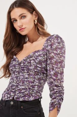 Colima Floral Ruched Top -Dresses Sales Store ACT16868 PURPLEMULTI 4