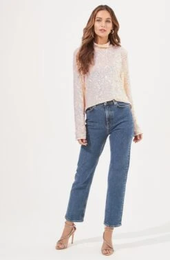 Lia Sequin Backless Mock Neck Top -Dresses Sales Store ACT16872 IRIDESCENTPINK 1