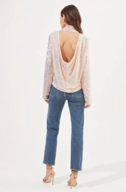 Lia Sequin Backless Mock Neck Top -Dresses Sales Store ACT16872 IRIDESCENTPINK 4