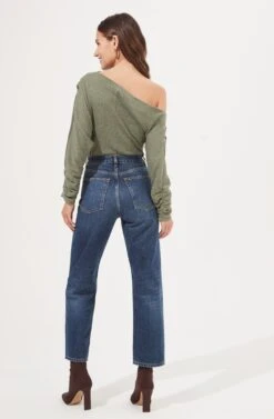 Lorella Ribbed Knit Off Shoulder Bodysuit -Dresses Sales Store ACT16877B SAGE 5