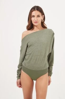 Lorella Ribbed Knit Off Shoulder Bodysuit -Dresses Sales Store ACT16877B SAGE 7